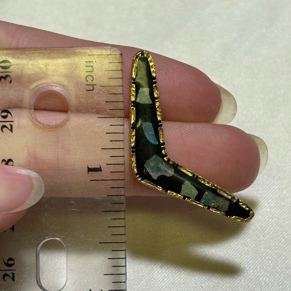 Genuine Australian Opal Boomerang Brooch Pin - Picture 5 of 7